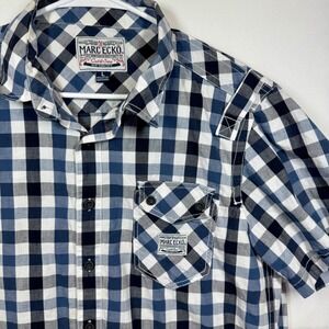 Marc Ecko Cut & Sew Button Down Shirt Plaid‎ Short Sleeve Top Mens Sz Large